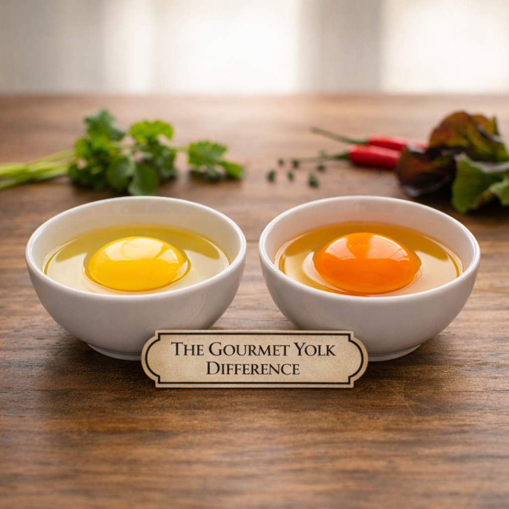 Close up of a deep orange gourmet egg yolk from Coppedge Farms in Dallas TX.